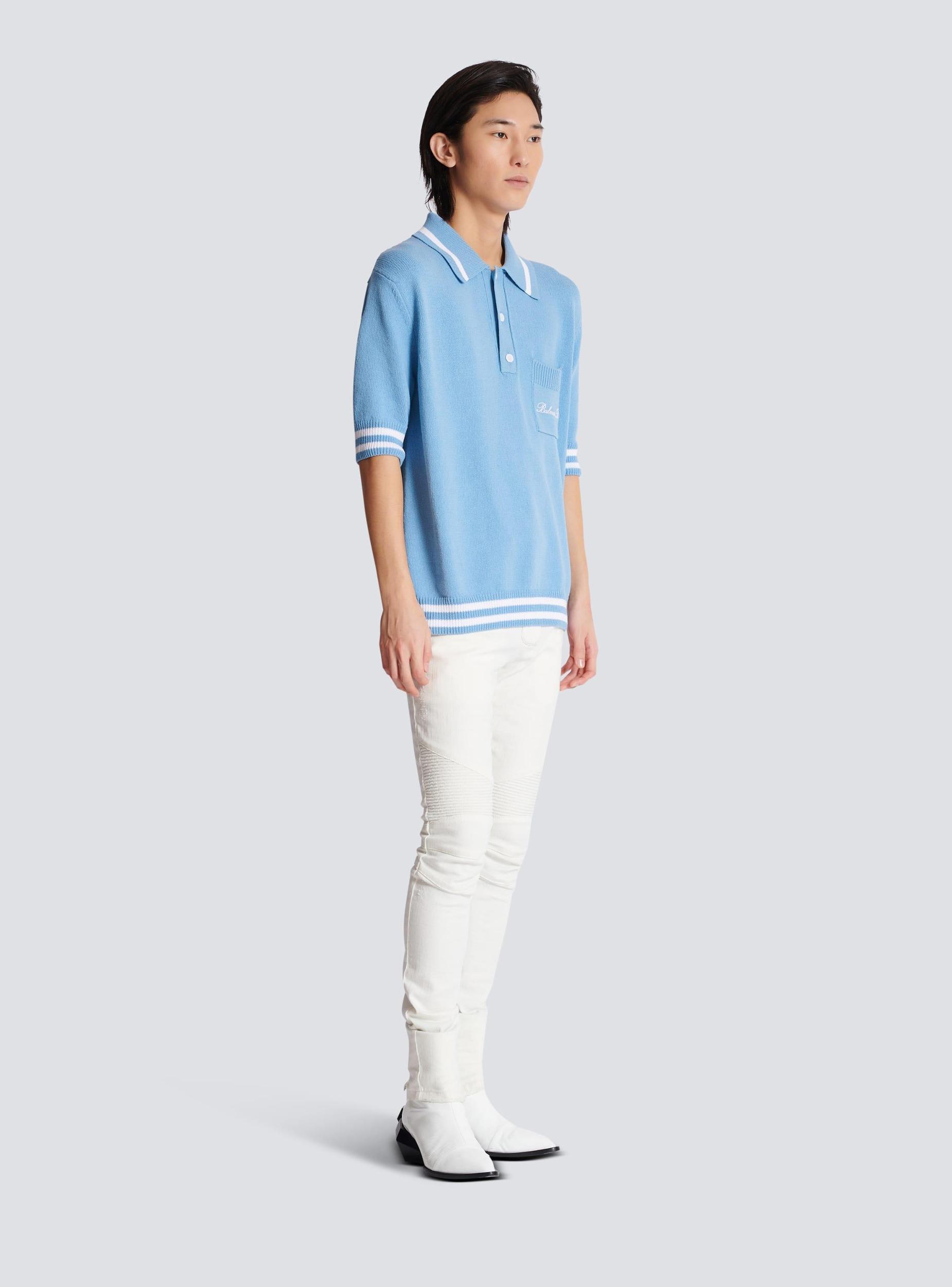 Wool polo shirt with Balmain Signature embroidery  Product Image