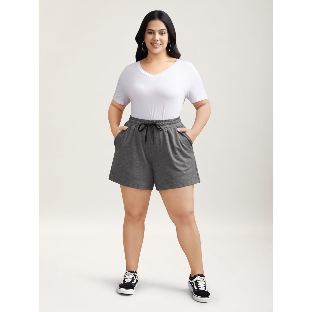 Plus Size Color Contrast Heather Straight-Leg Shorts Women DimGray Casual Contrast Loose Everyday Shorts BloomChic 28/5X Product Image