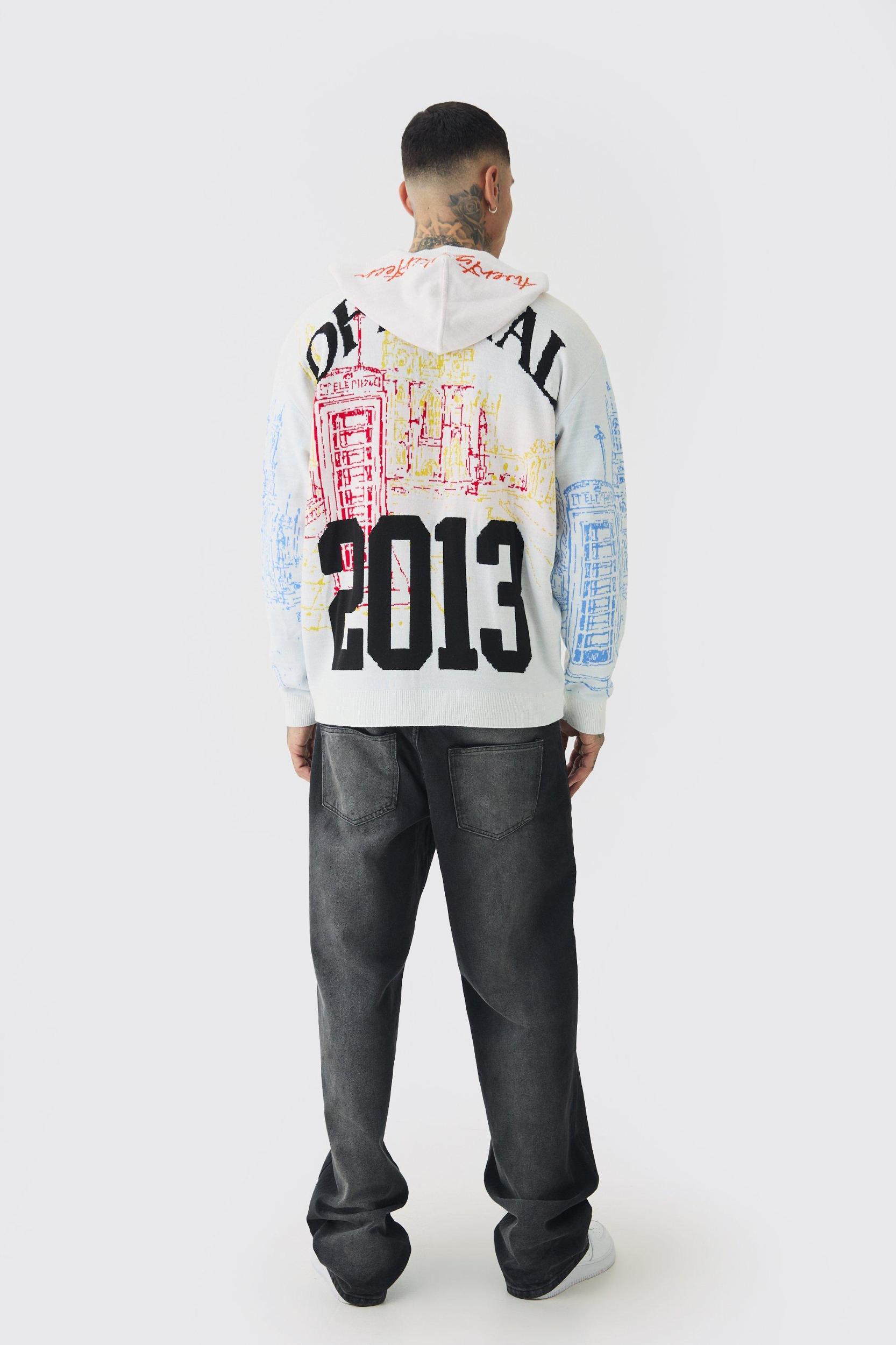 Tall Twenty Thirteen Graphic Knitted Hoodie | boohooMAN USA Product Image