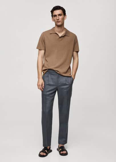 Textured knitted cotton polo shirt - Men | MANGO USA Product Image
