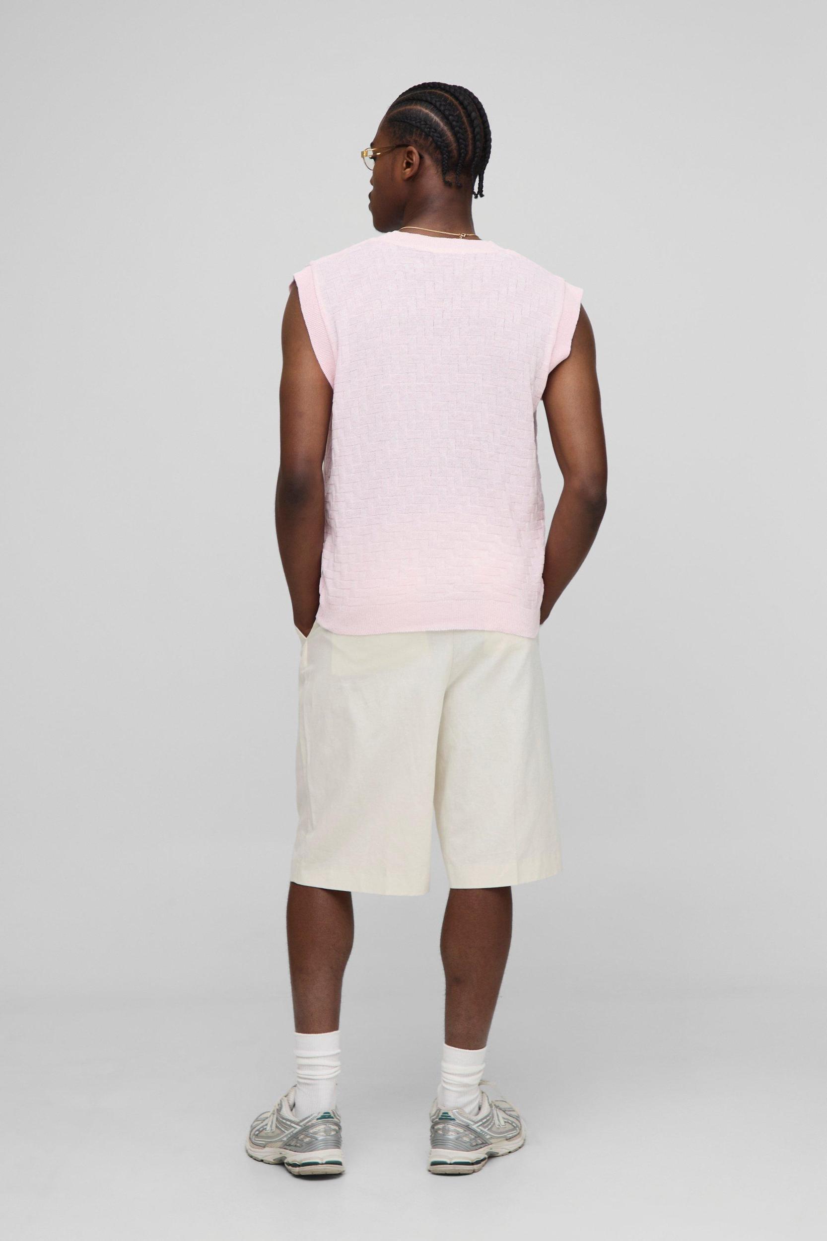 Boxy Regular Embroidered Crosshatch Knitted Vest | boohooMAN USA Product Image