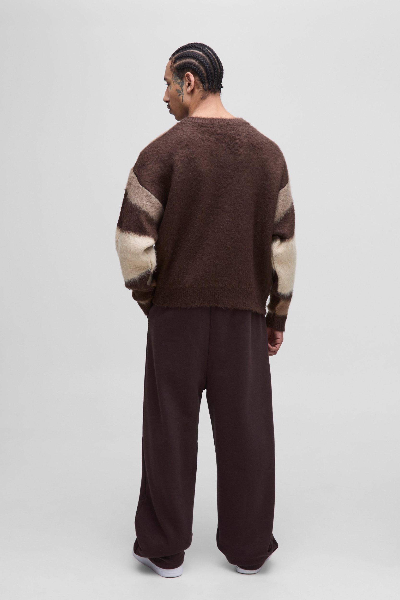 Oversized Boxy Abstract Fluffy Knitted Sweater | boohooMAN USA Product Image