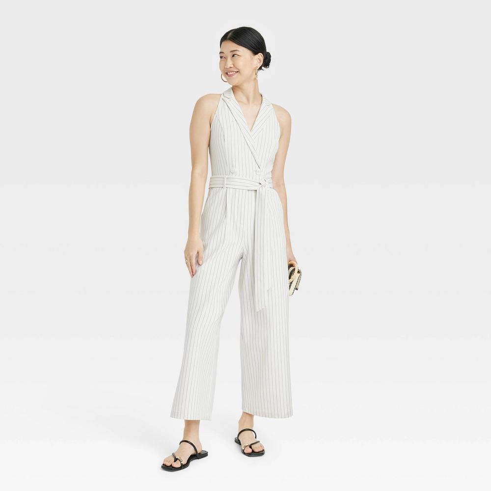 Womens Tailored Maxi Jumpsuit - A New Day Cream Striped XL Product Image