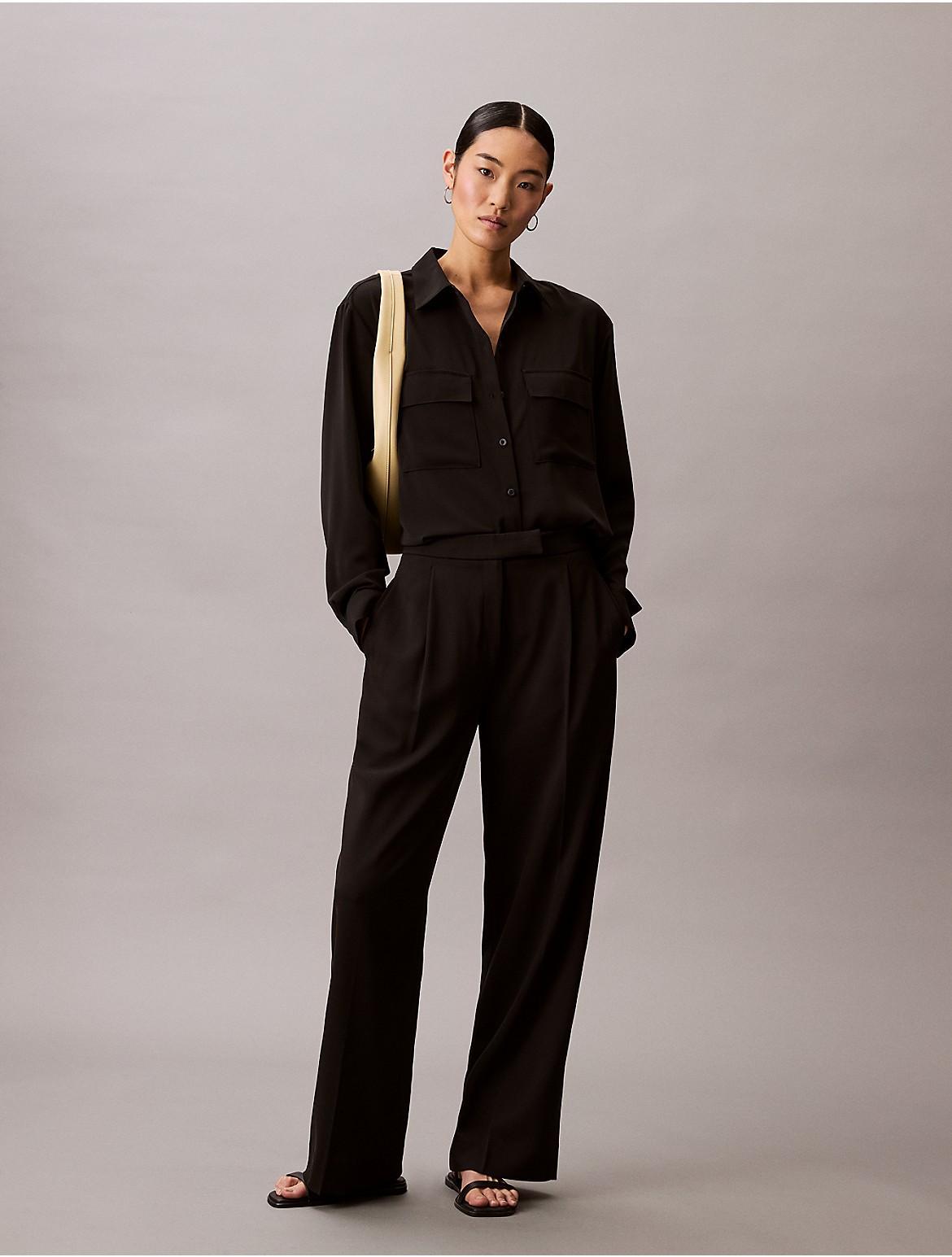 Calvin Klein Womens Relaxed Button-Down Utility Shirt - Neutral Product Image