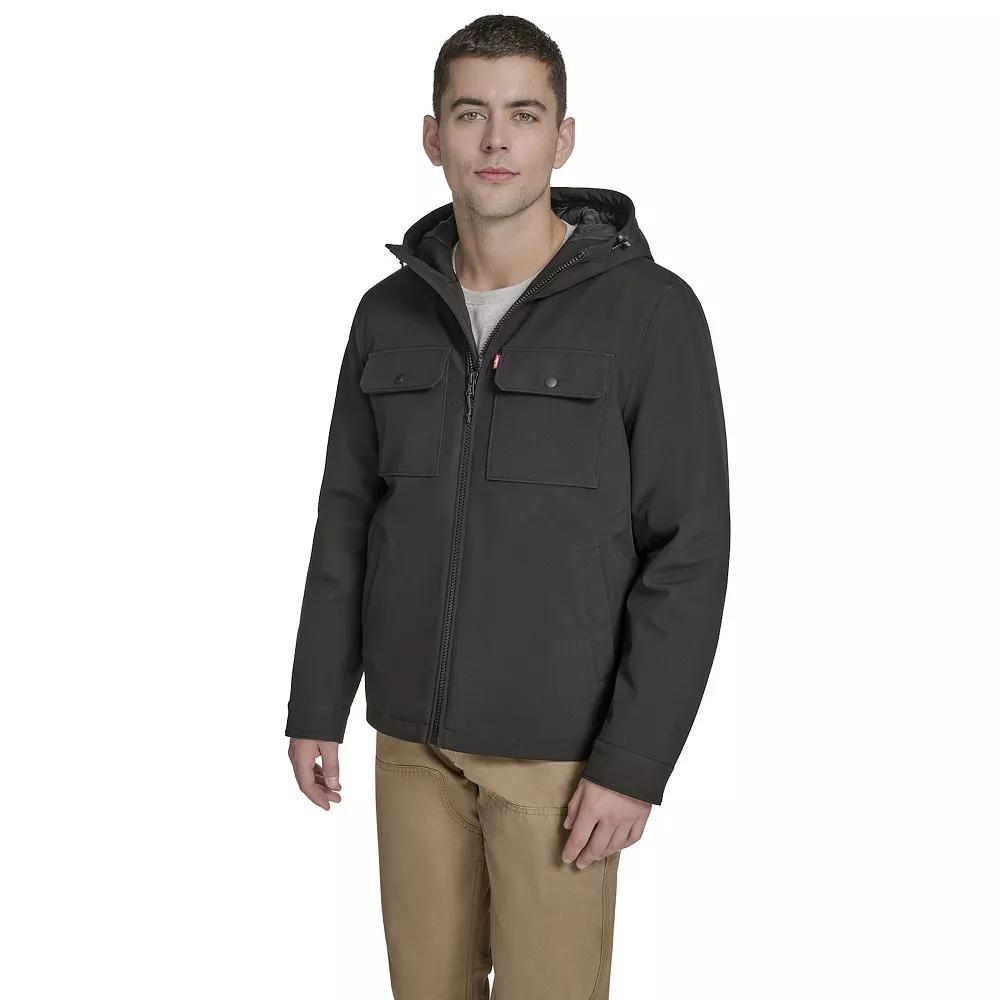 Men's Levi's® Soft Shell Quilt Lined Hooded Storm Coat, Size: Medium, Black Product Image