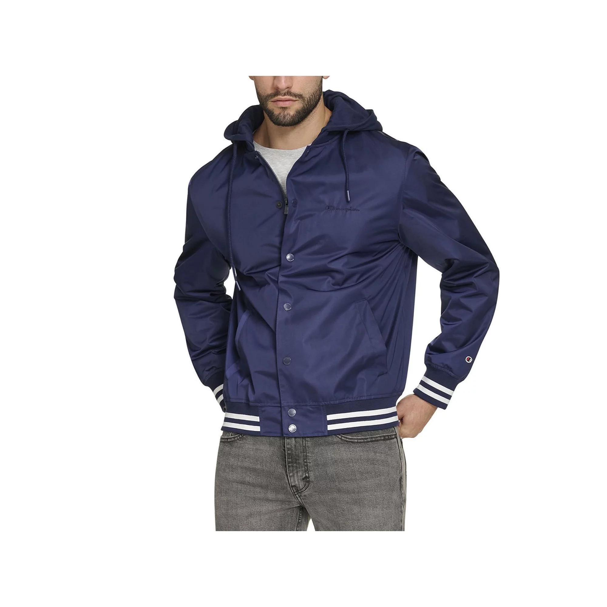 Men's Champion® Hooded Varsity Jacket, Size: Small, Peacoat Product Image