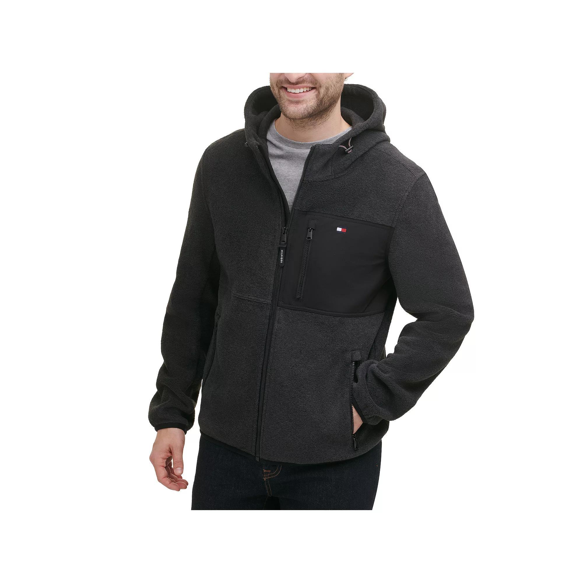 Men's Tommy Hilfiger Fleece Hooded Jacket, Size: XXL, Blue Red Product Image