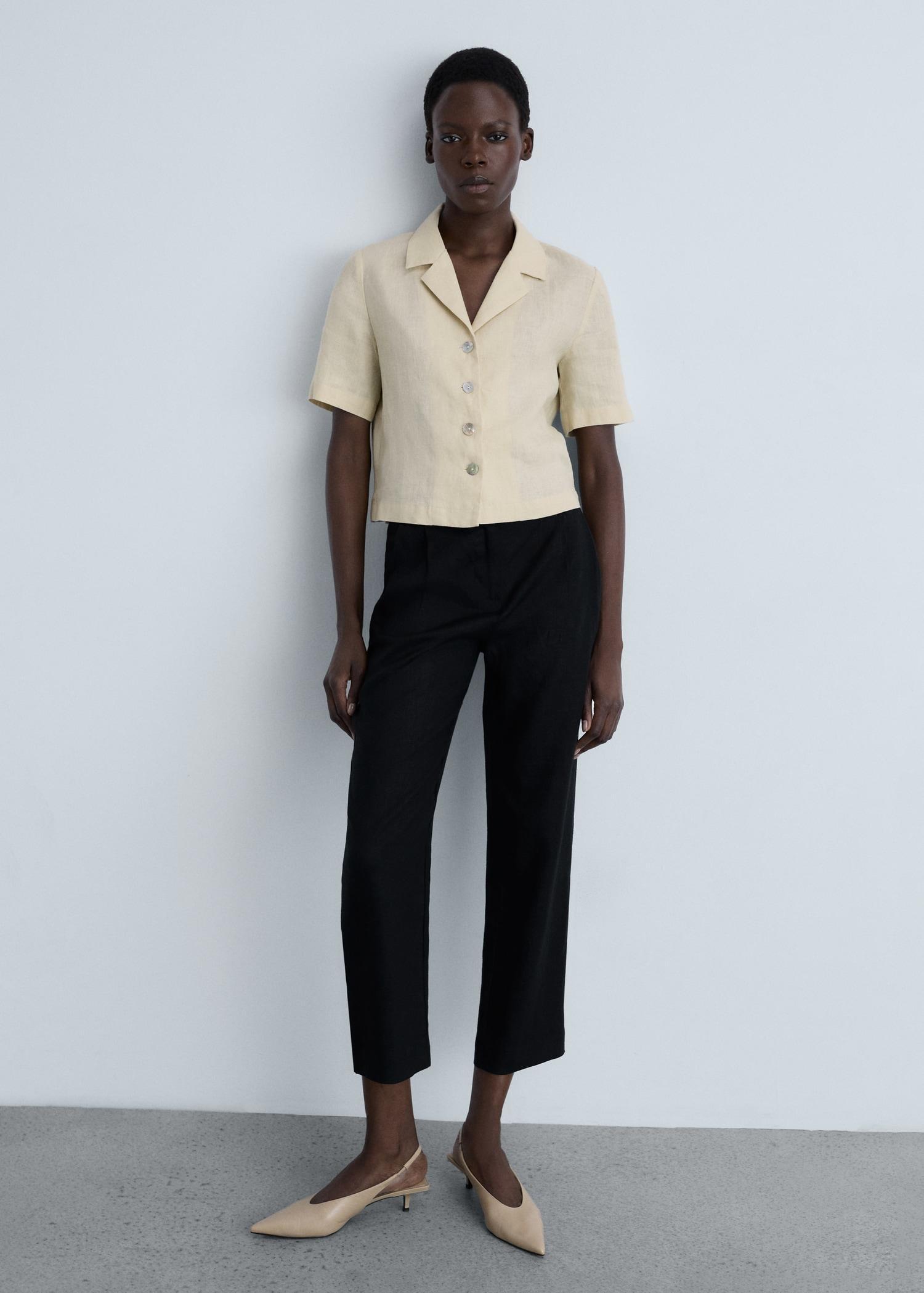 Straight linen-blend pants - Women | MANGO USA Product Image