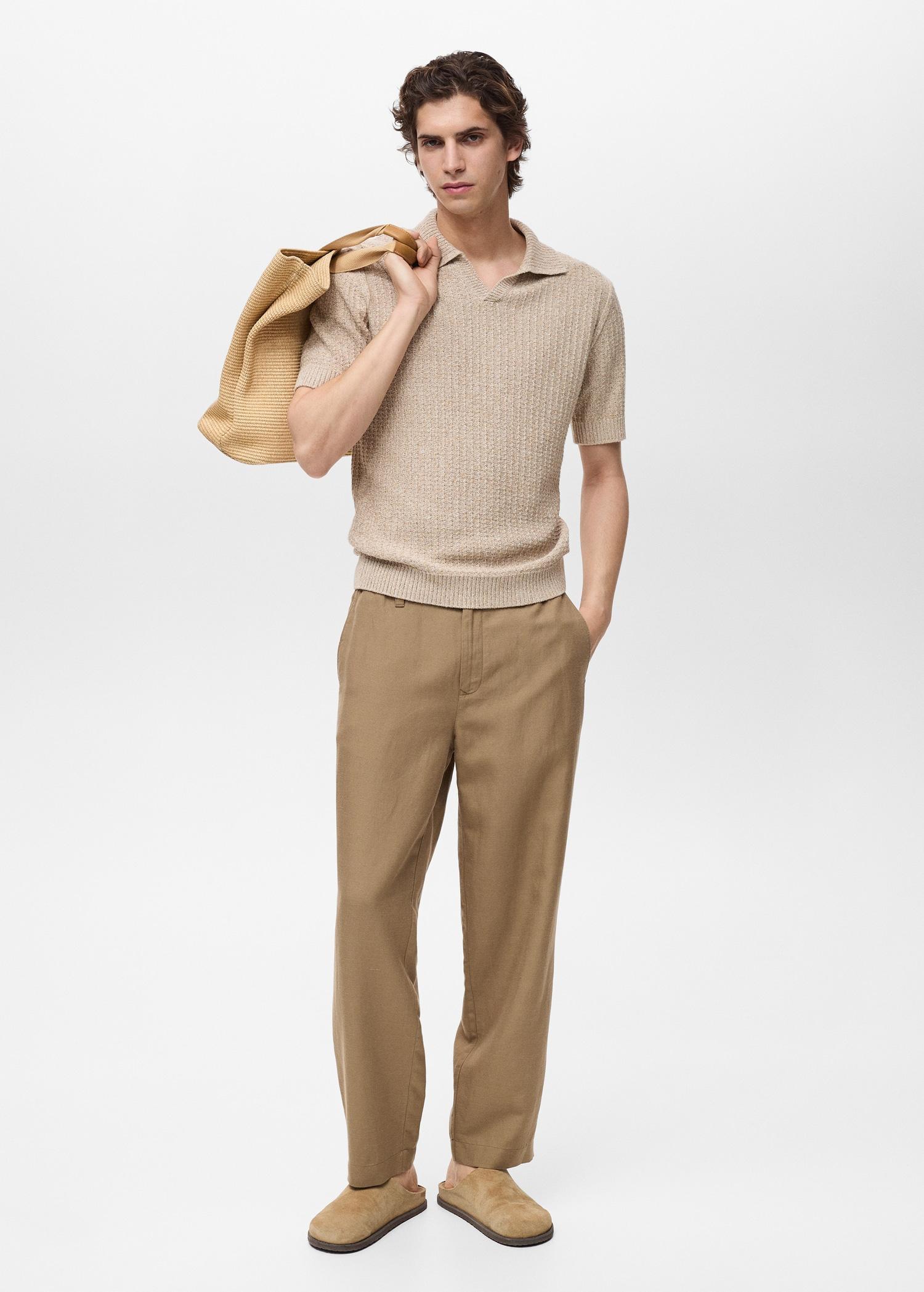 Structured knit cotton polo - Men | MANGO USA Product Image