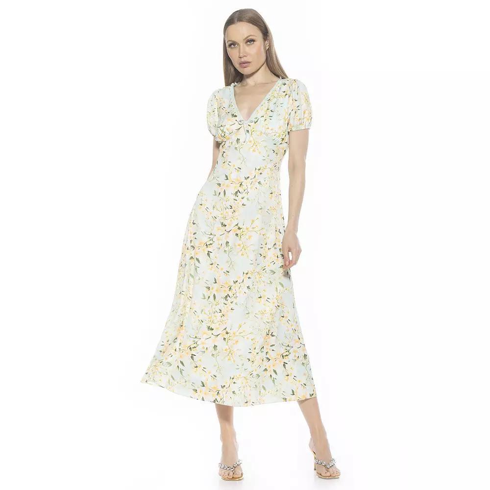 Women's ALEXIA ADMOR Silvius V-Neck Short Bubble Sleeve Maxi Dress, Size: 10, Green Floral Product Image