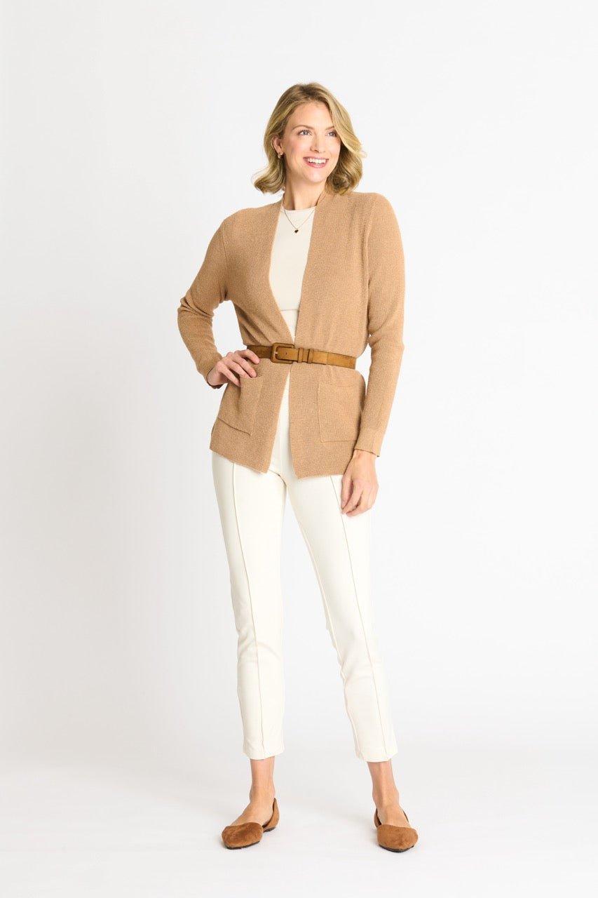 Waffle Stitch Cardigan Sweater with Pocket, Caramel Heather Product Image