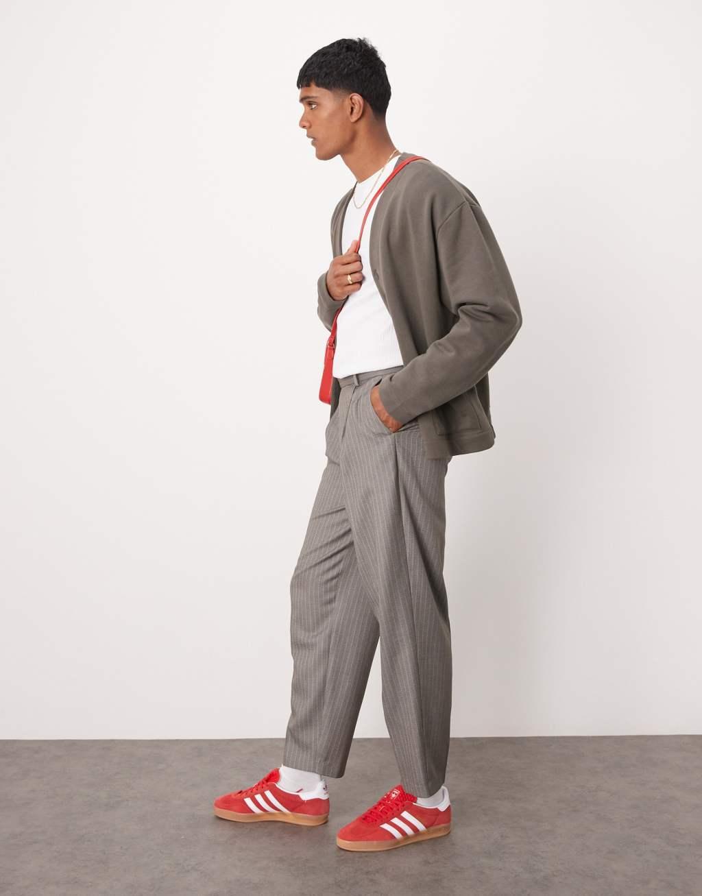 ASOS DESIGN smart oversized tapered pants in gray pinstripe Product Image