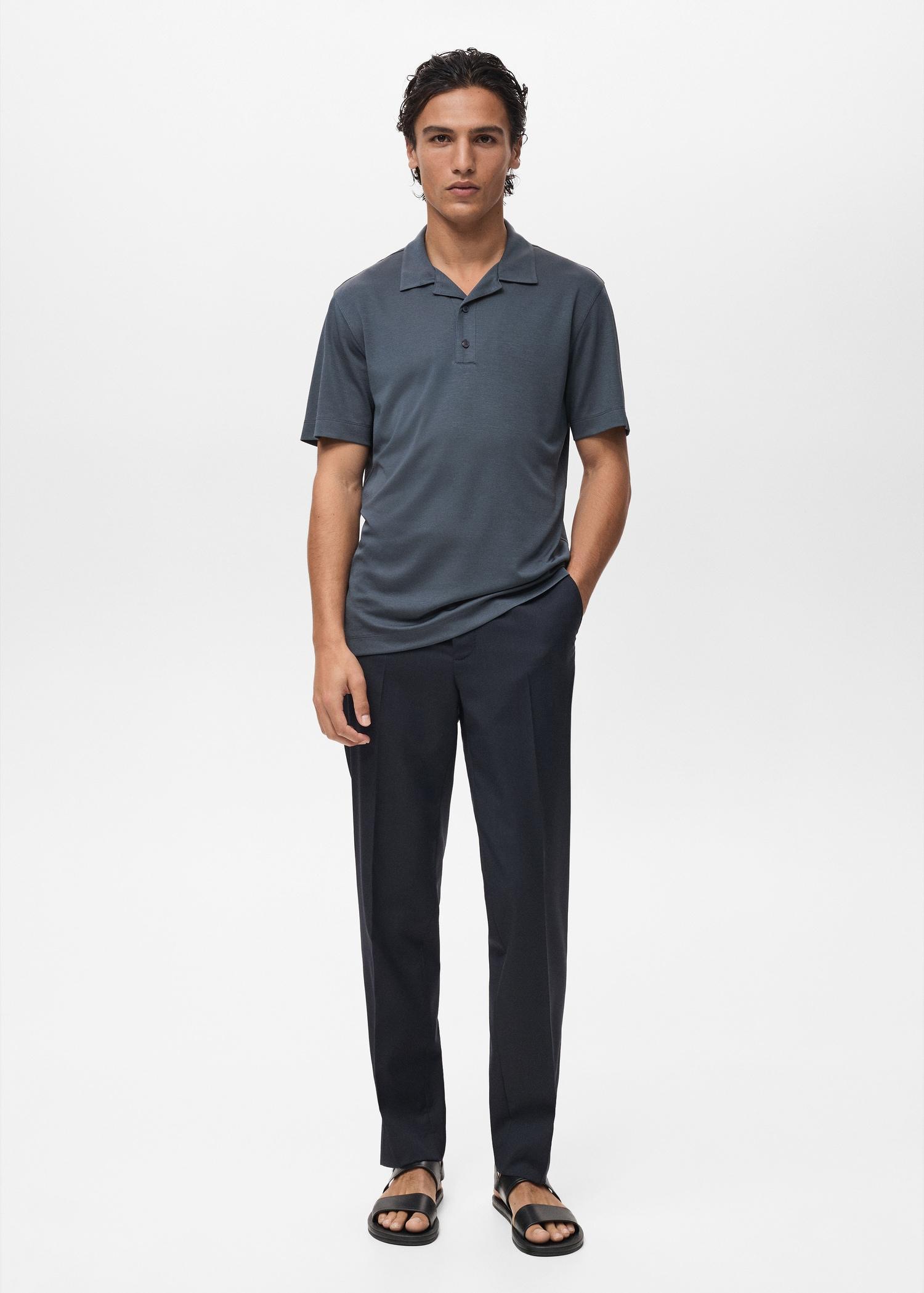 Lyocell polo shirt with bowling collar - Men | MANGO USA Product Image