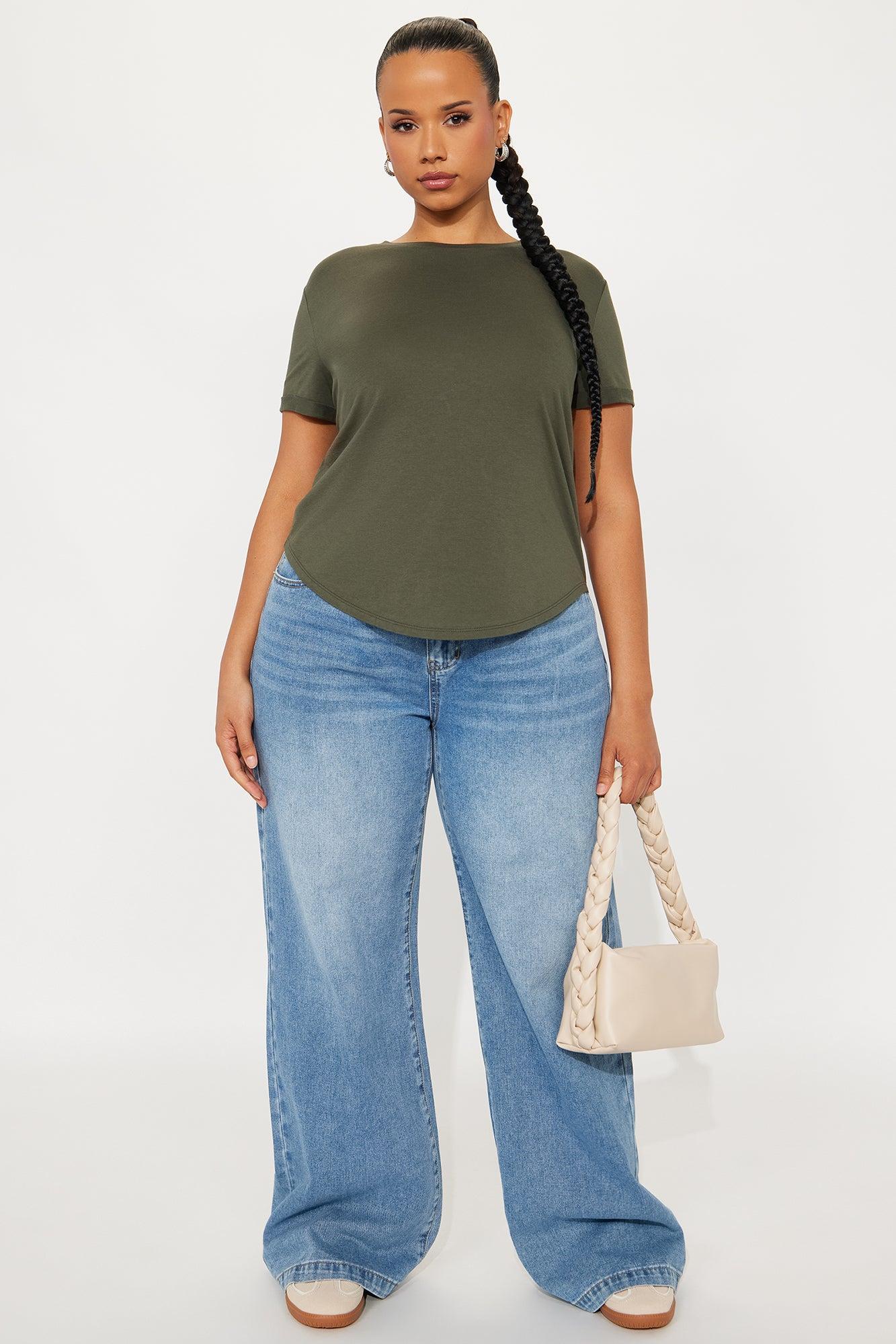 Annie Cuffed Short Sleeve Top - Olive Product Image
