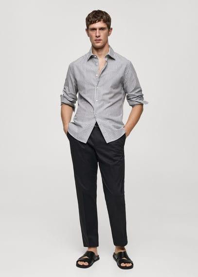 Regular-fit striped cotton-linen shirt - Men | MANGO USA Product Image