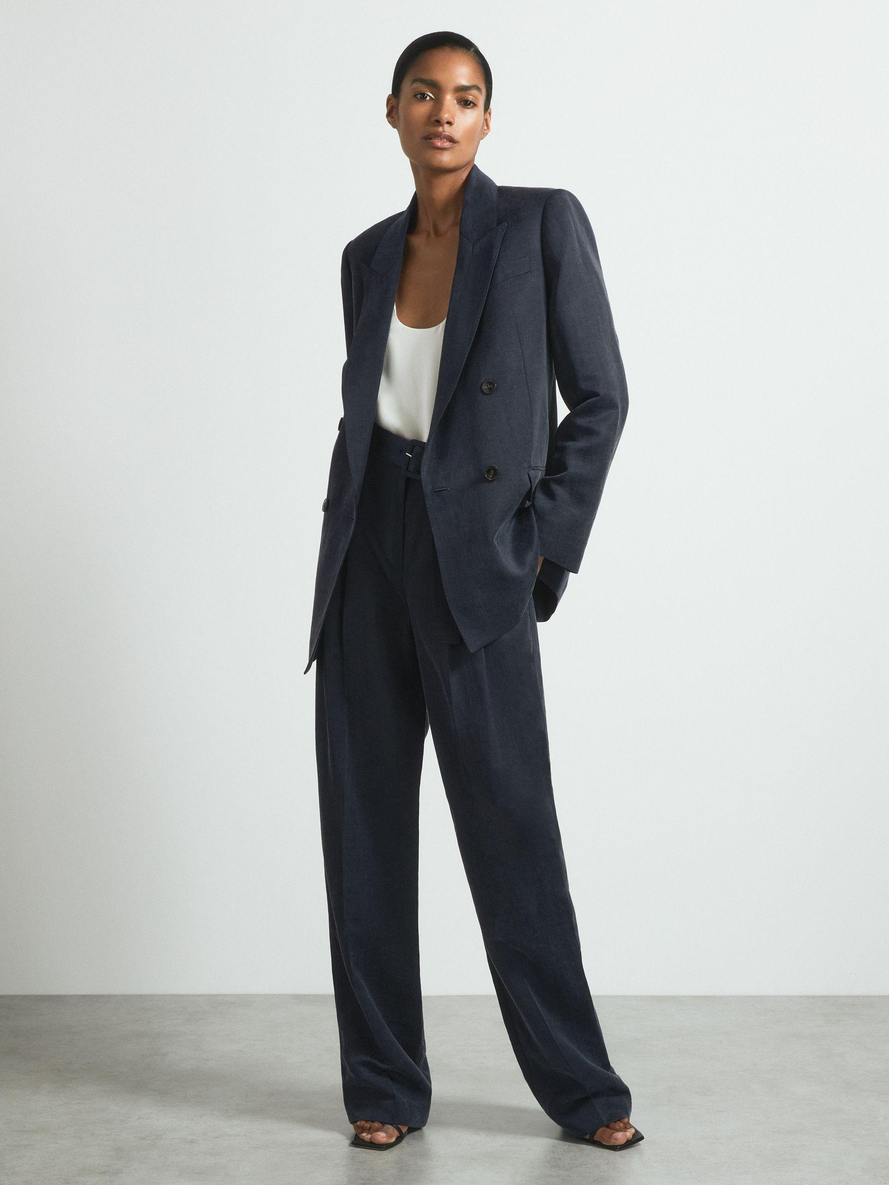 Atelier Cupro Double Breasted Suit Blazer in Navy Product Image
