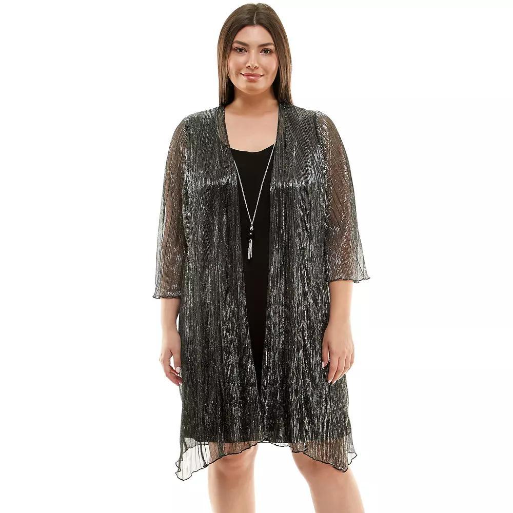 Plus Size Luxology 3-Piece Jacket & Shift Dress with Necklace, Women's, Size: 1XL, Red Black Product Image