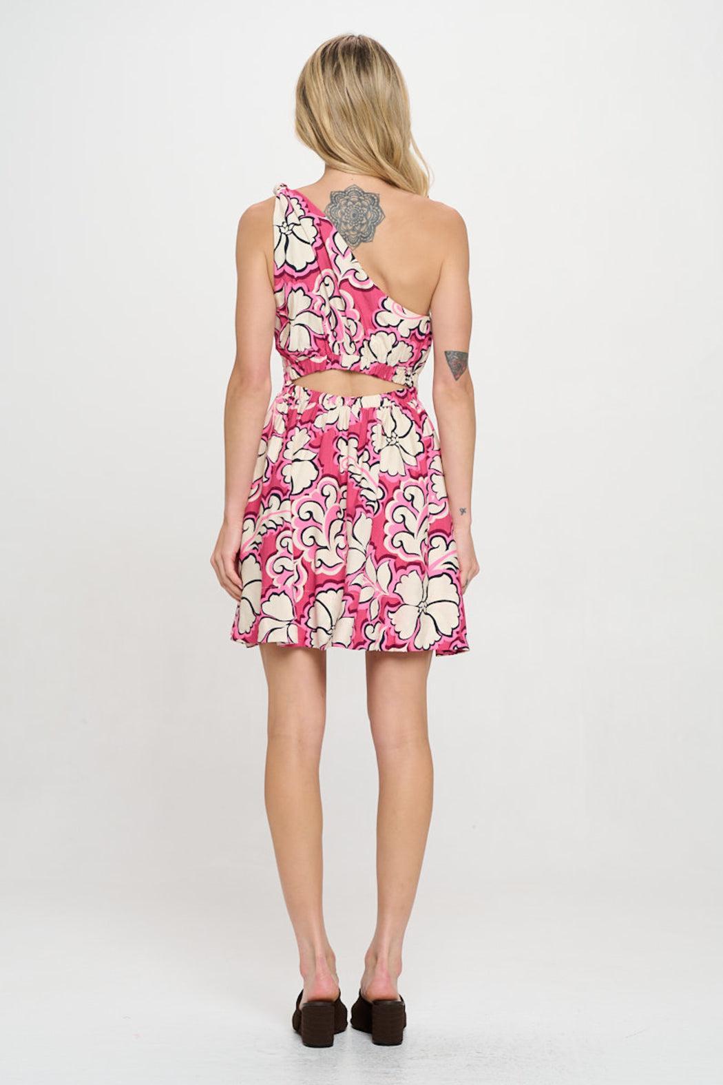 Rosy Bloom One Shoulder Dress Product Image