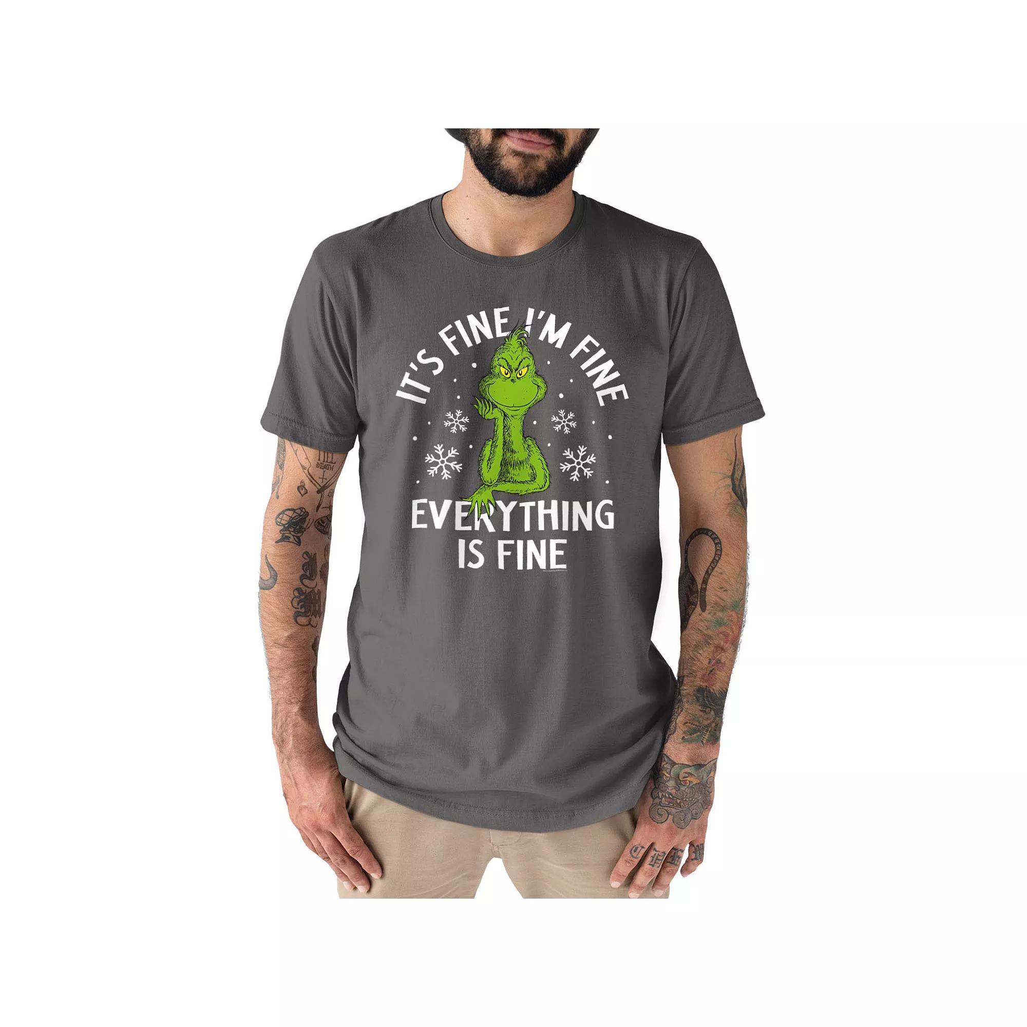 Men's Dr. Seuss The Grinch Its Fine Tee, Size: Large, Grey Red Product Image