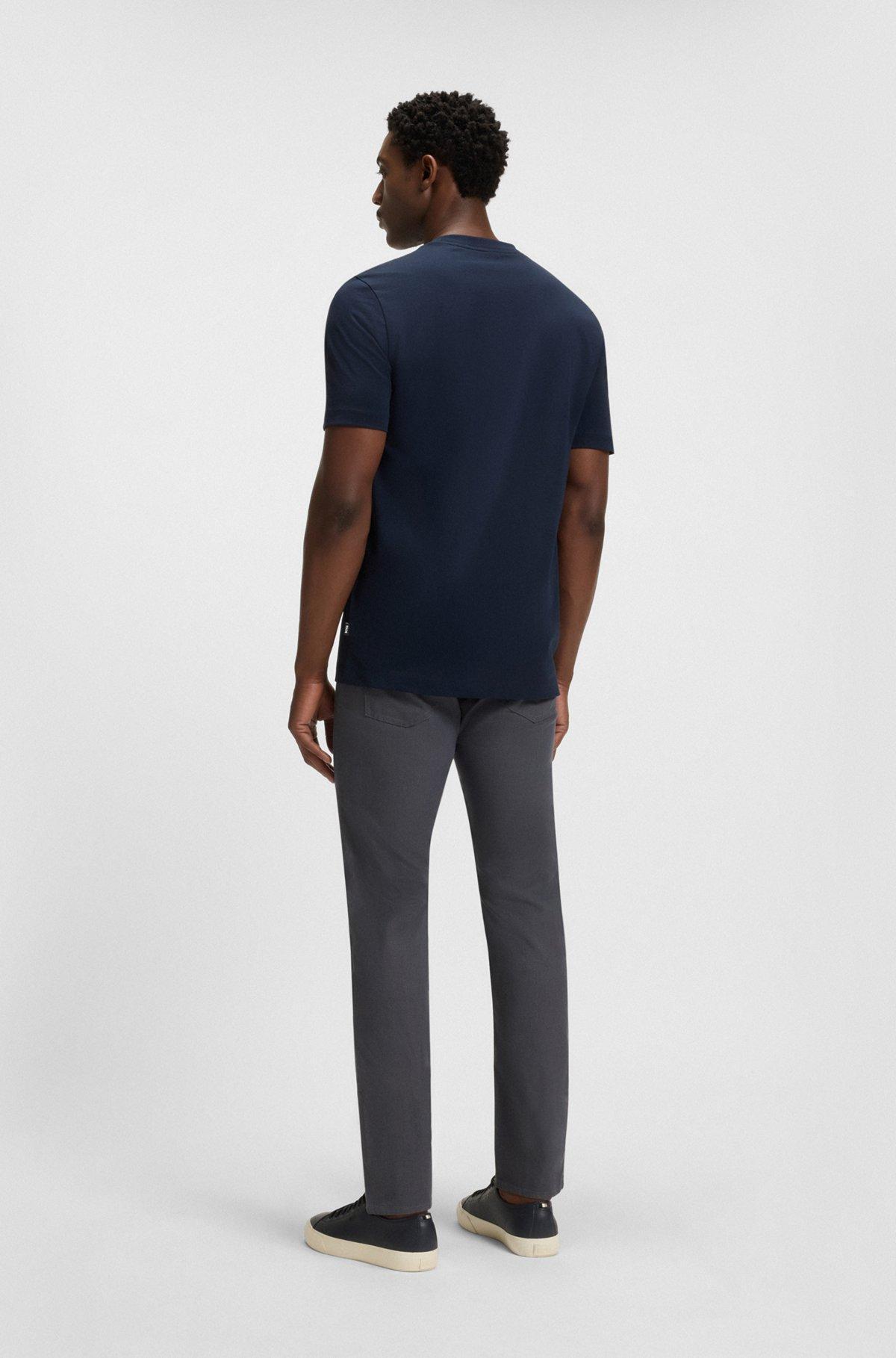 BOSS - Delaware slim-fit trousers in patterned stretch cotton - Dark Blue Product Image