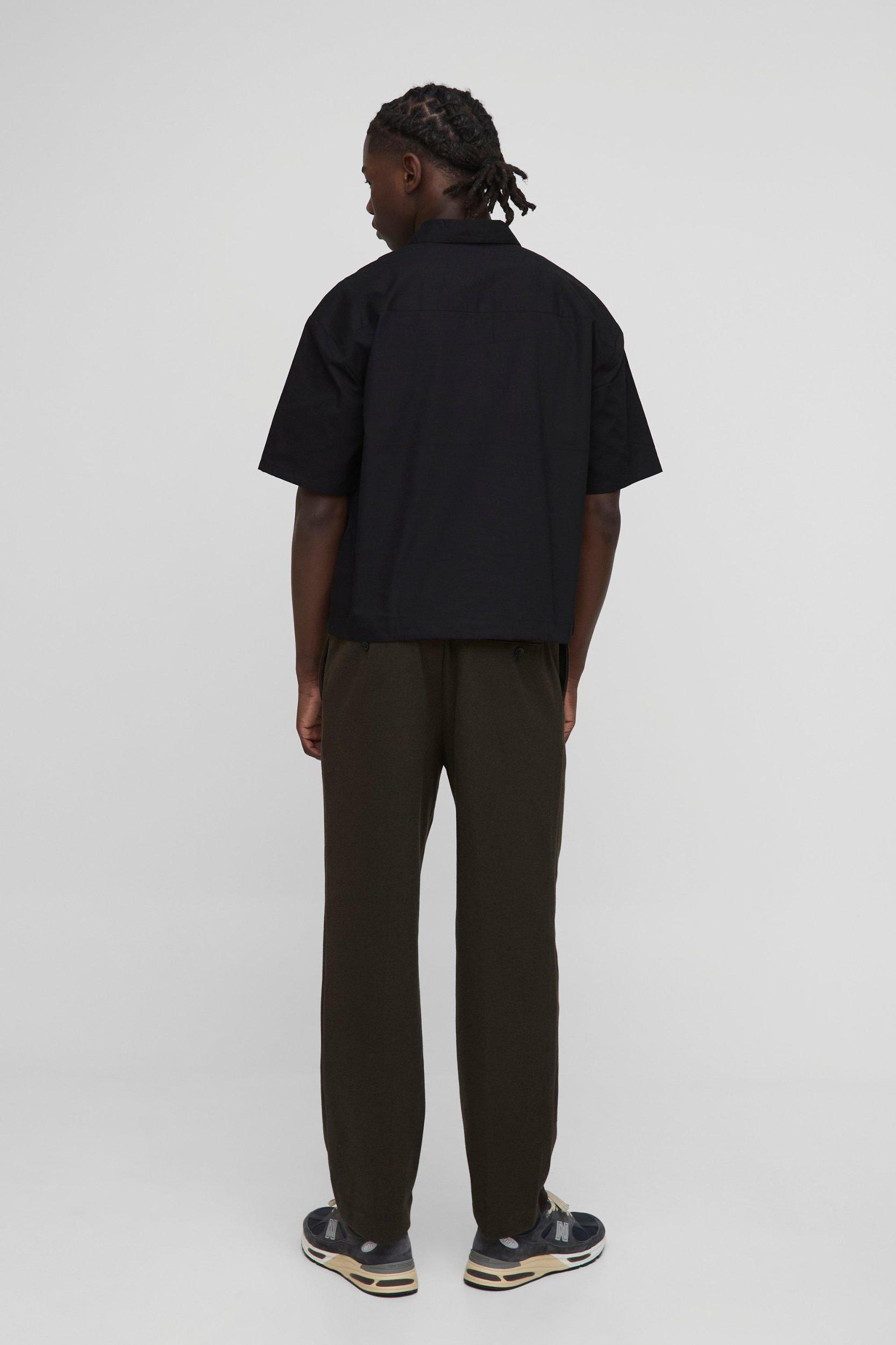 Black Oversized Boxy Quarter Zip Short Sleeve Shirt | boohooMAN USA Product Image