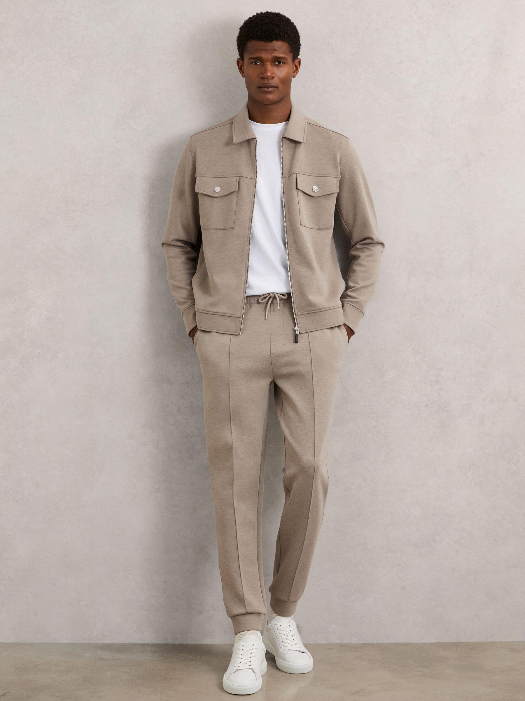 Interlock Jersey Zip-Through Jacket in Taupe Brown Product Image