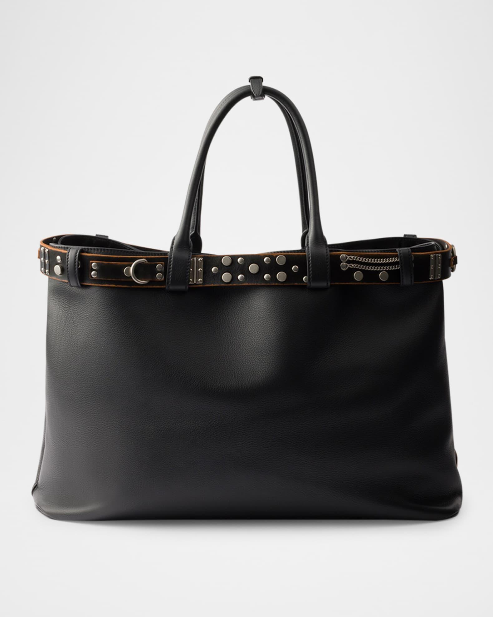 Men's Buckle Leather Bag with Studded Belt Product Image
