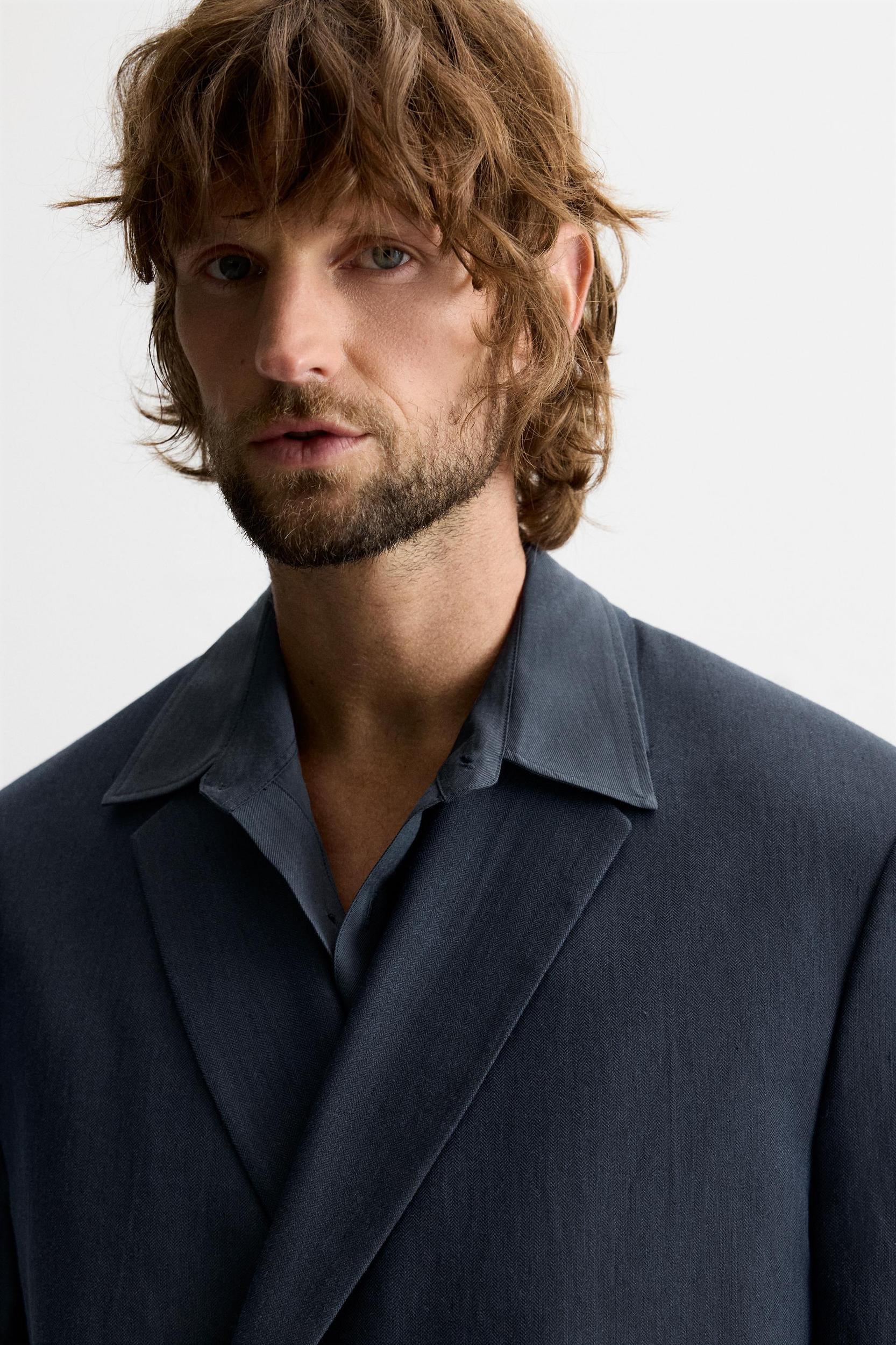 DOUBLE BREASTED HERRINGBONE SUIT JACKET Product Image