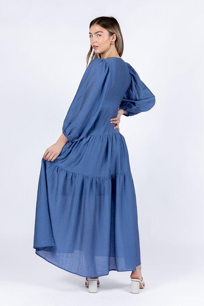 Enchanting Moments Blue Button Detail Maxi Dress FINAL SALE Product Image