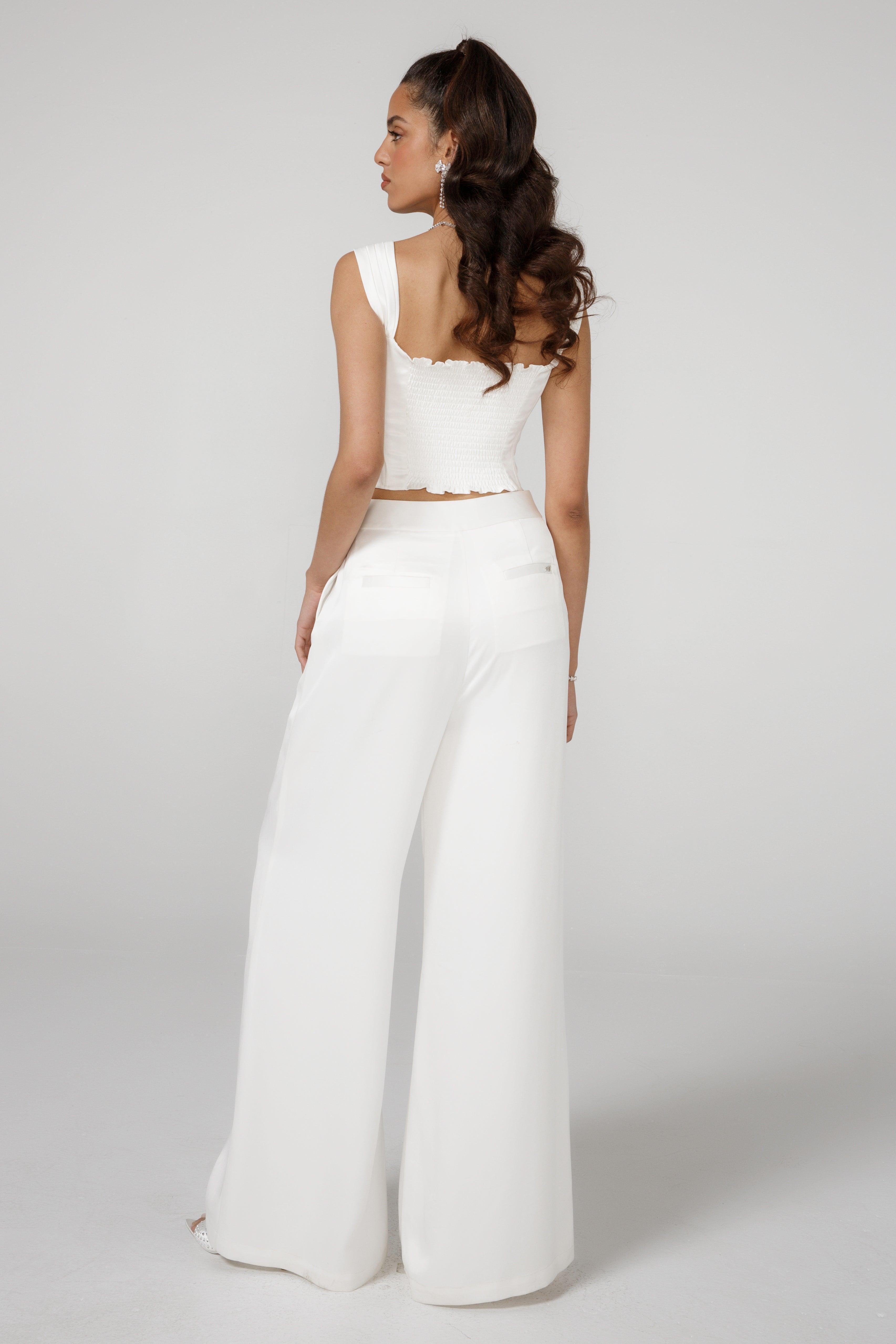 Alexandra Satin Pants (White) Product Image