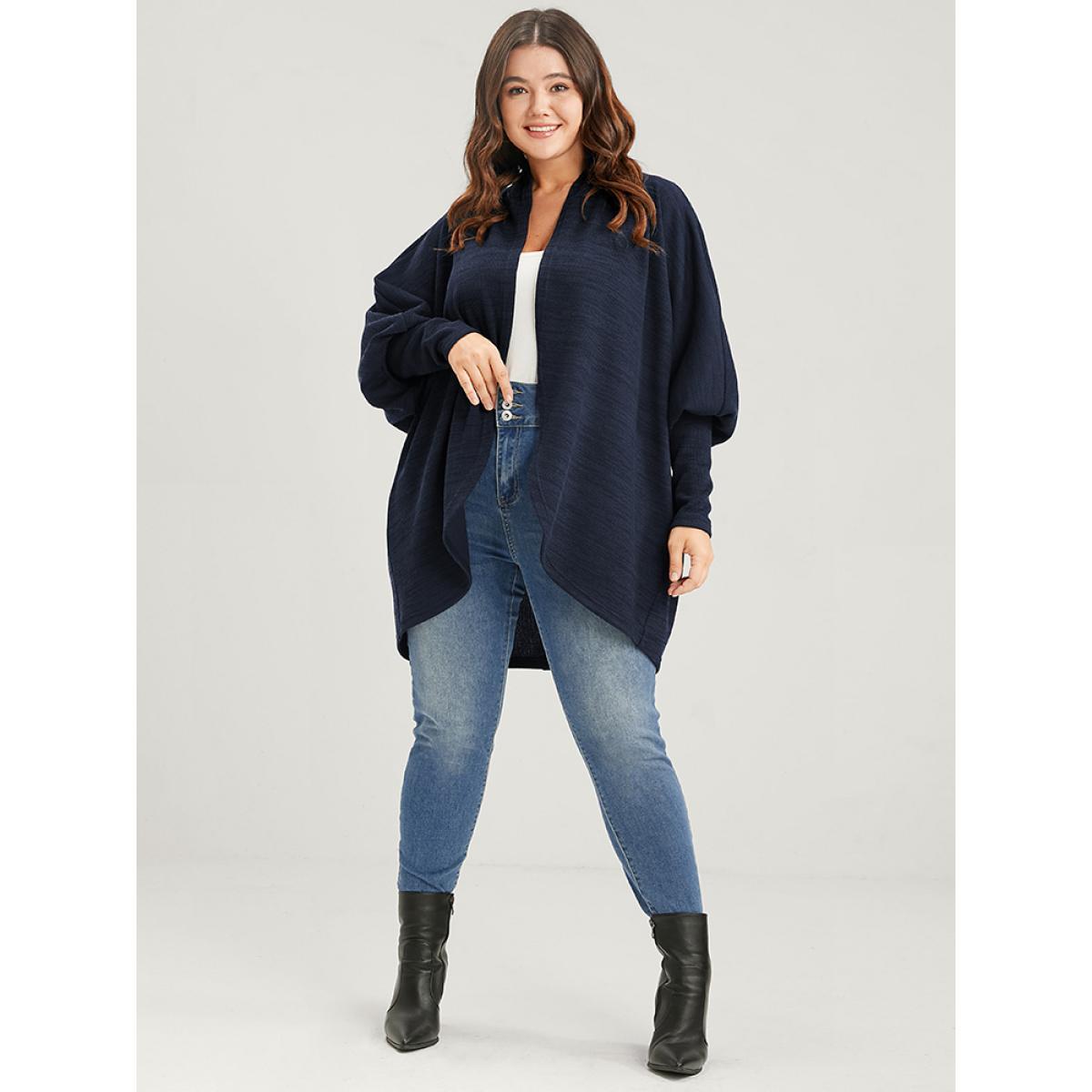 Plus Size Solid Open Front Dolman Sleeve Coat DarkBlue Women Elegant Dailywear Cardigans BloomChic 14-16/1X Product Image