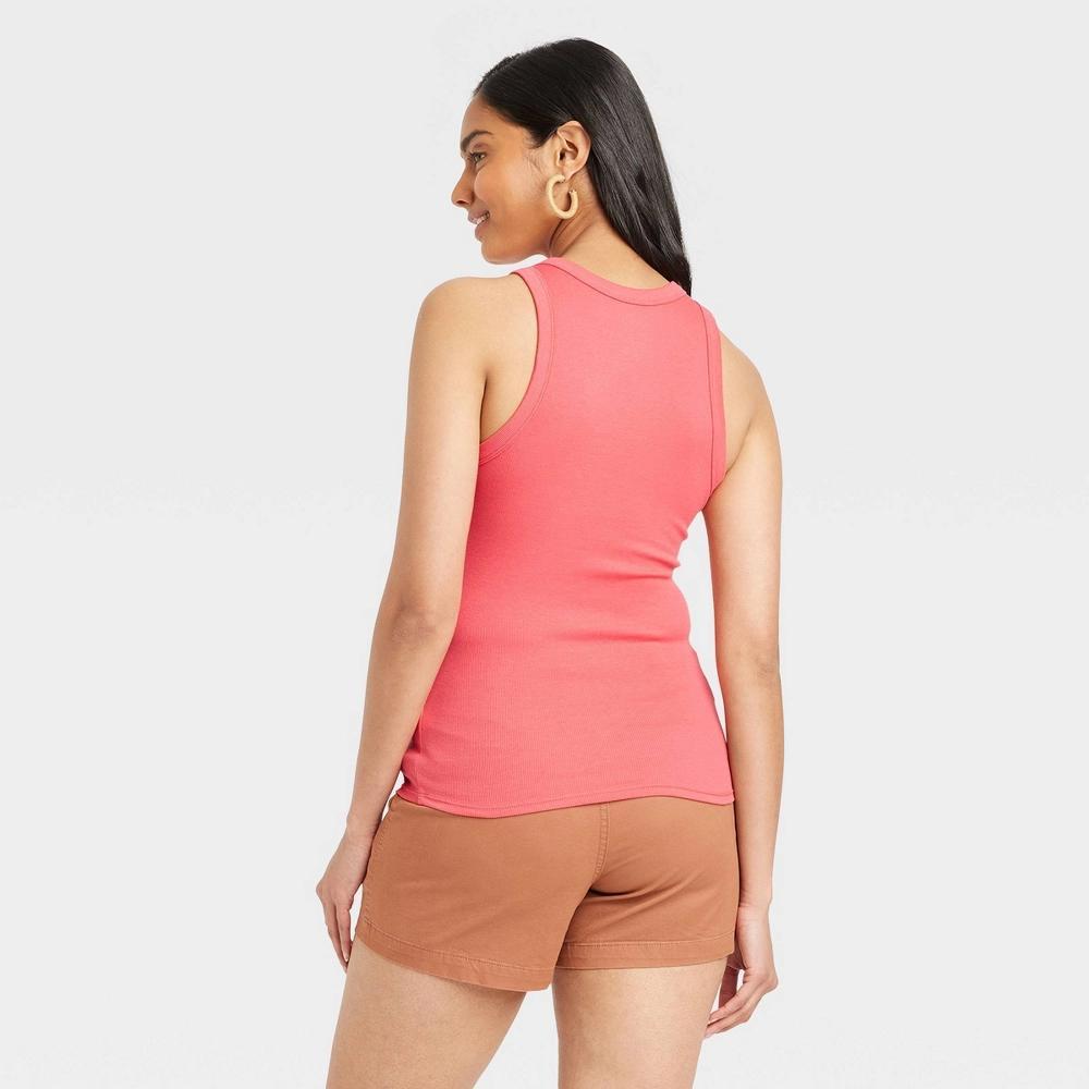 Women's Slim Fit Ribbed High Neck Tank Top - A New Day™ Coral XS Product Image