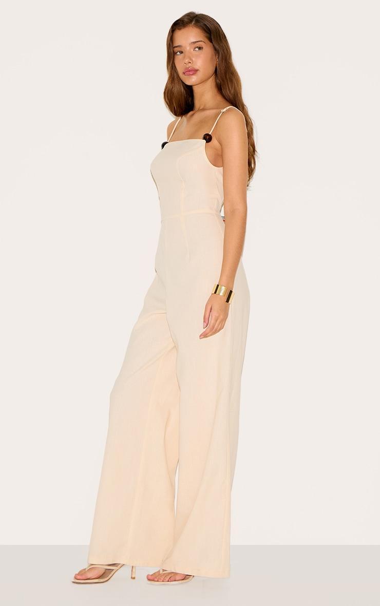 Natural Linen Blend Straight Neck Bead Detail Jumpsuit Product Image