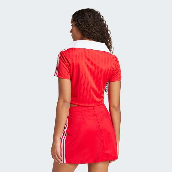 adidas Adicolor Football Jacquard V-Neck Crop Polo Shirt White XL Womens Product Image