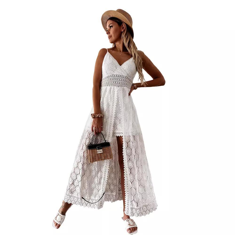 Women's Cupshe Slip Smocking Jumpsuit Cover-Up Dress, Size: Medium, White Product Image