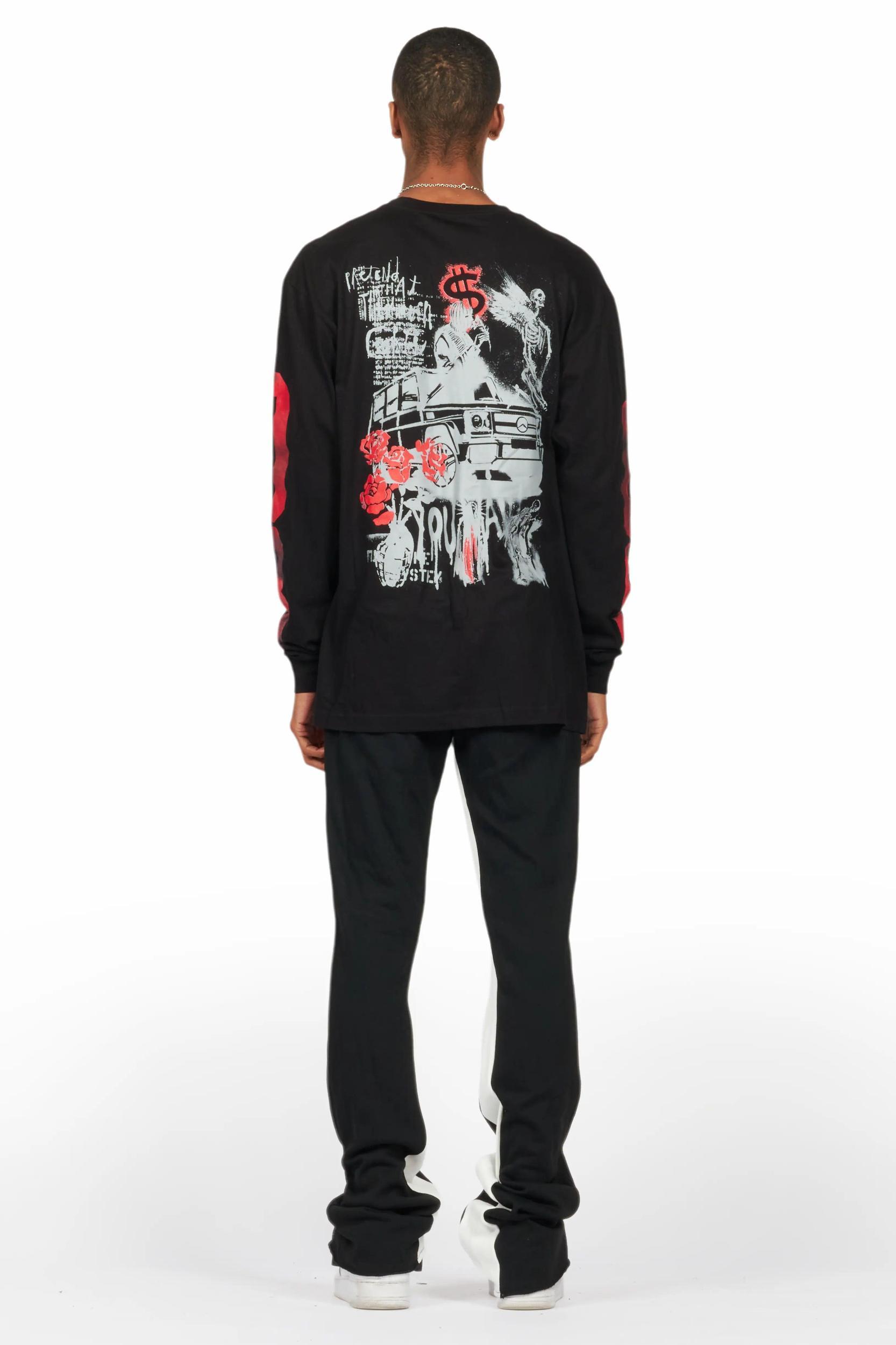 Grill Black/Red Long Sleeve T-Shirt/Baggy Pant Set Male Product Image
