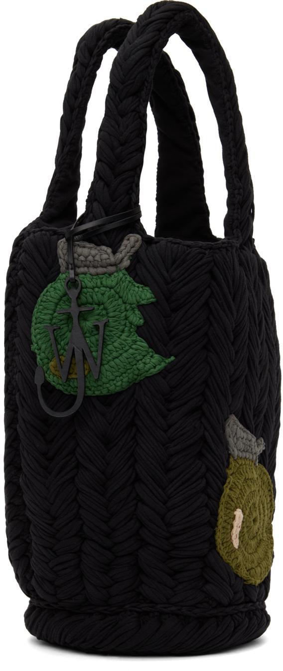 JW ANDERSON Ssense Exclusive Black Apple Knitted Tote In Black/green Apples Product Image