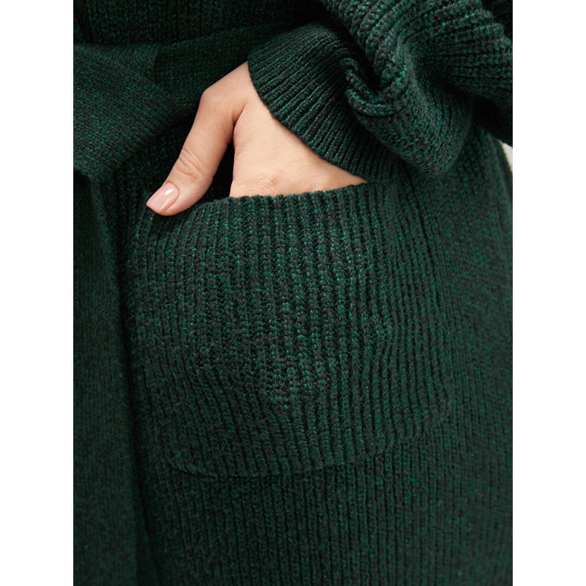 Plus Size Soft Pointelle Knit Pocket Belted Open Front Cardigan Cyan Women Casual Loose Long Sleeve Dailywear Cardigans BloomChic 10/M Product Image
