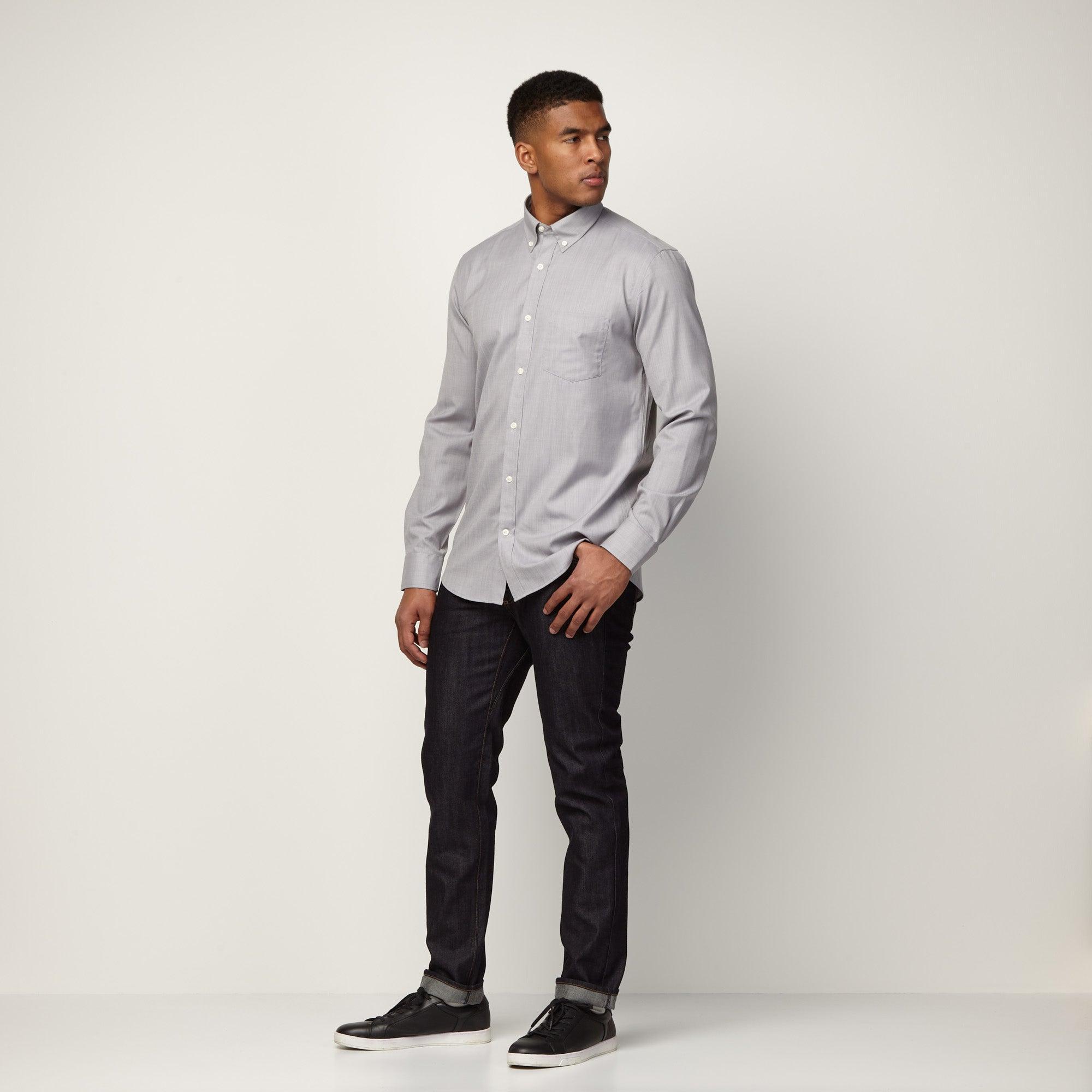 Merino Wool Button-Down Shirt | Tonal Green Plaid Product Image