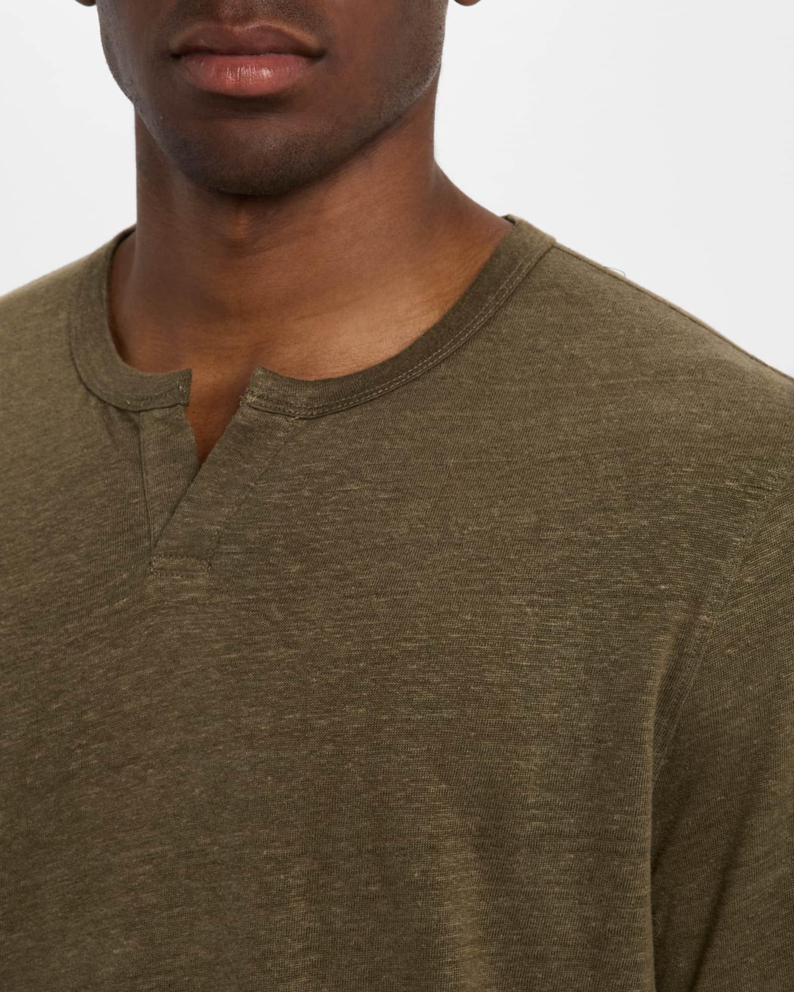Men's Split-Neck Linen T-Shirt Product Image