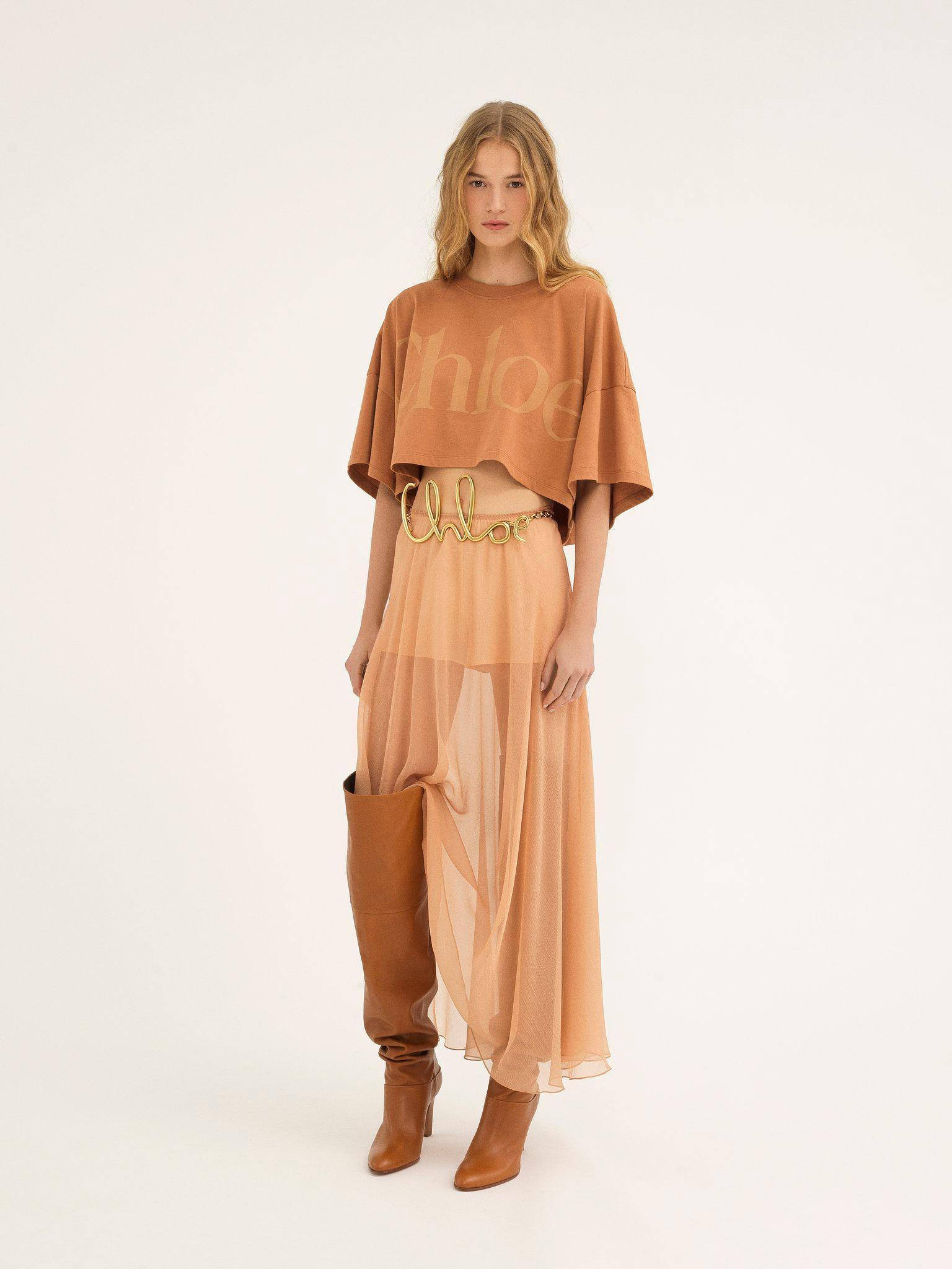 Fluid long skirt in silk mousseline Product Image
