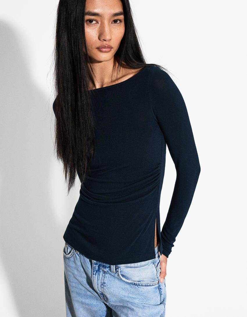 Long sleeve T-shirt with gathered detail Product Image
