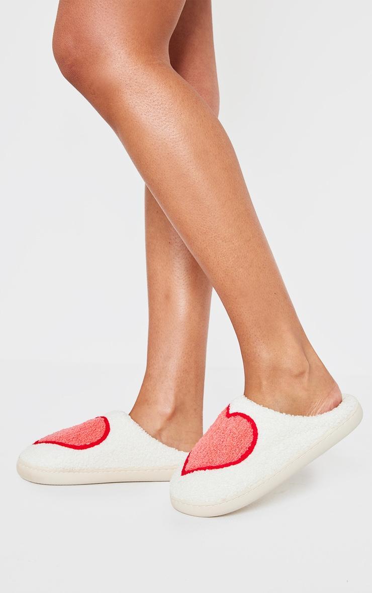Cream Borg Heart Slippers Product Image
