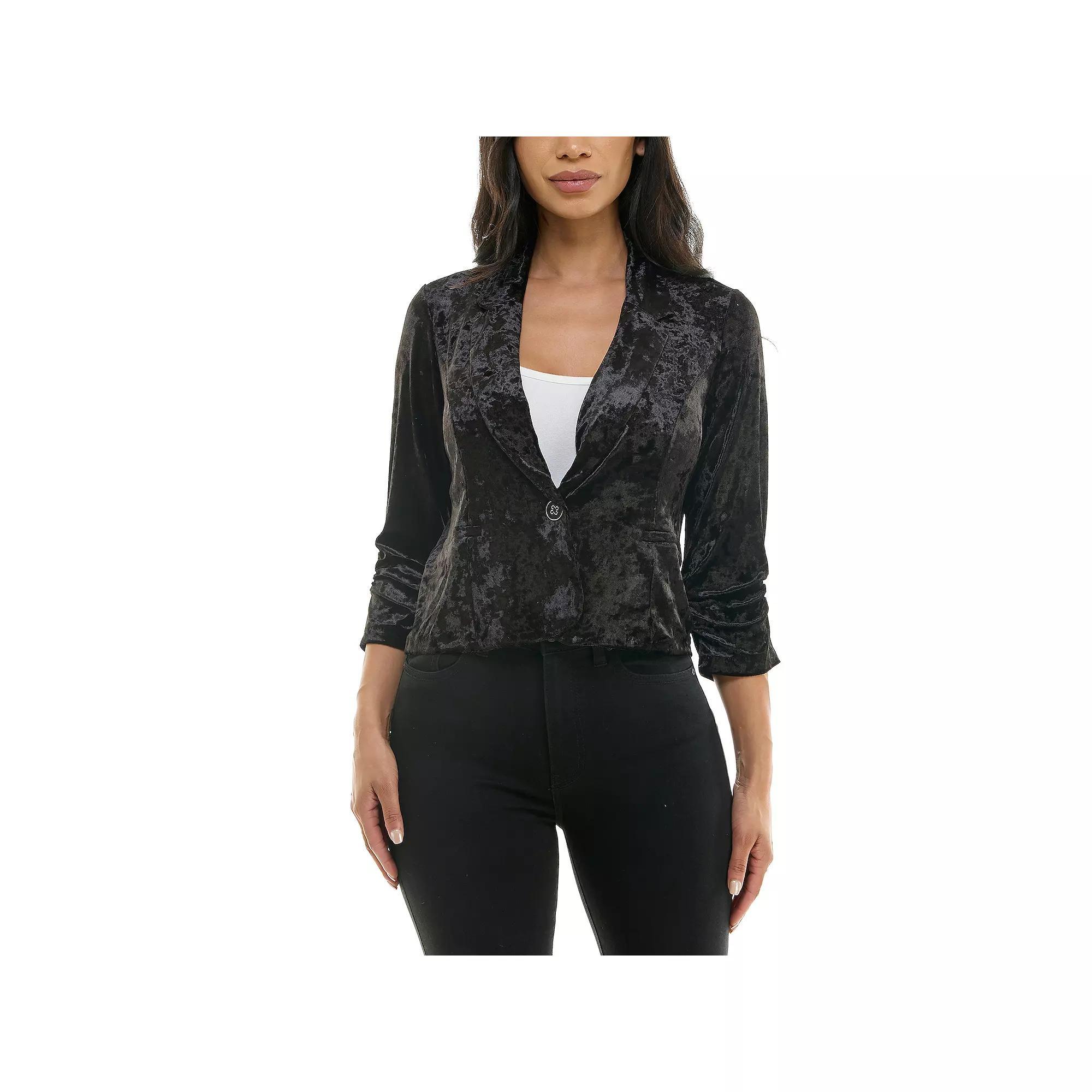 Women's Nina Leonard Velvet Cropped Blazer, Size: XL, Black Product Image