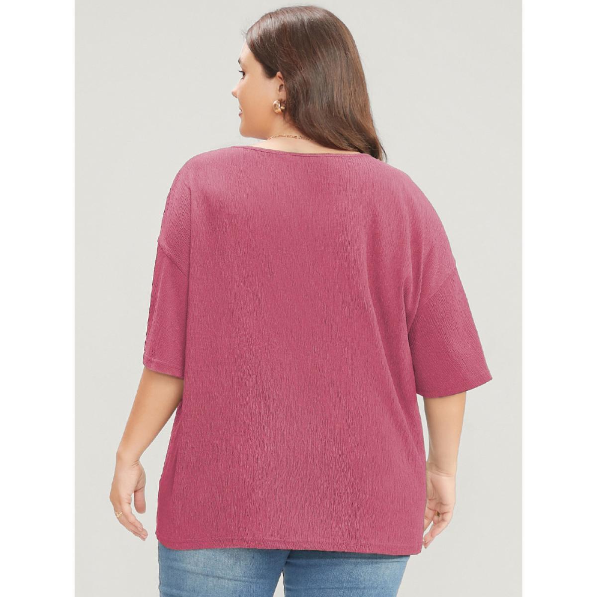 Plus Size RedViolet Solid Tassels Flounce Sleeve Lace Tie Neck Blouse Women Casual Short sleeve V-neck Dailywear Blouses BloomChic 28/5X Product Image