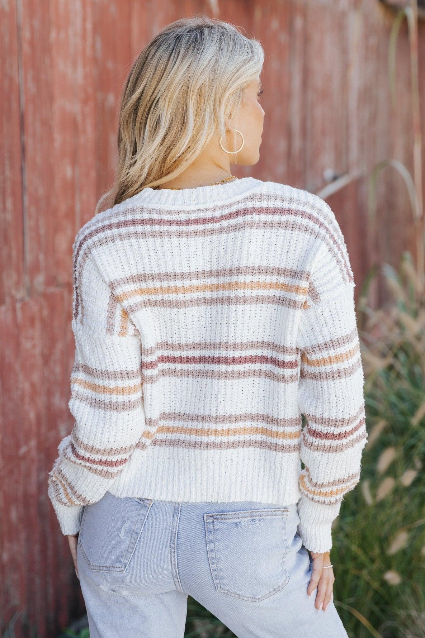 White Multi Stripe Ribbed Sweater-FINAL SALE Product Image