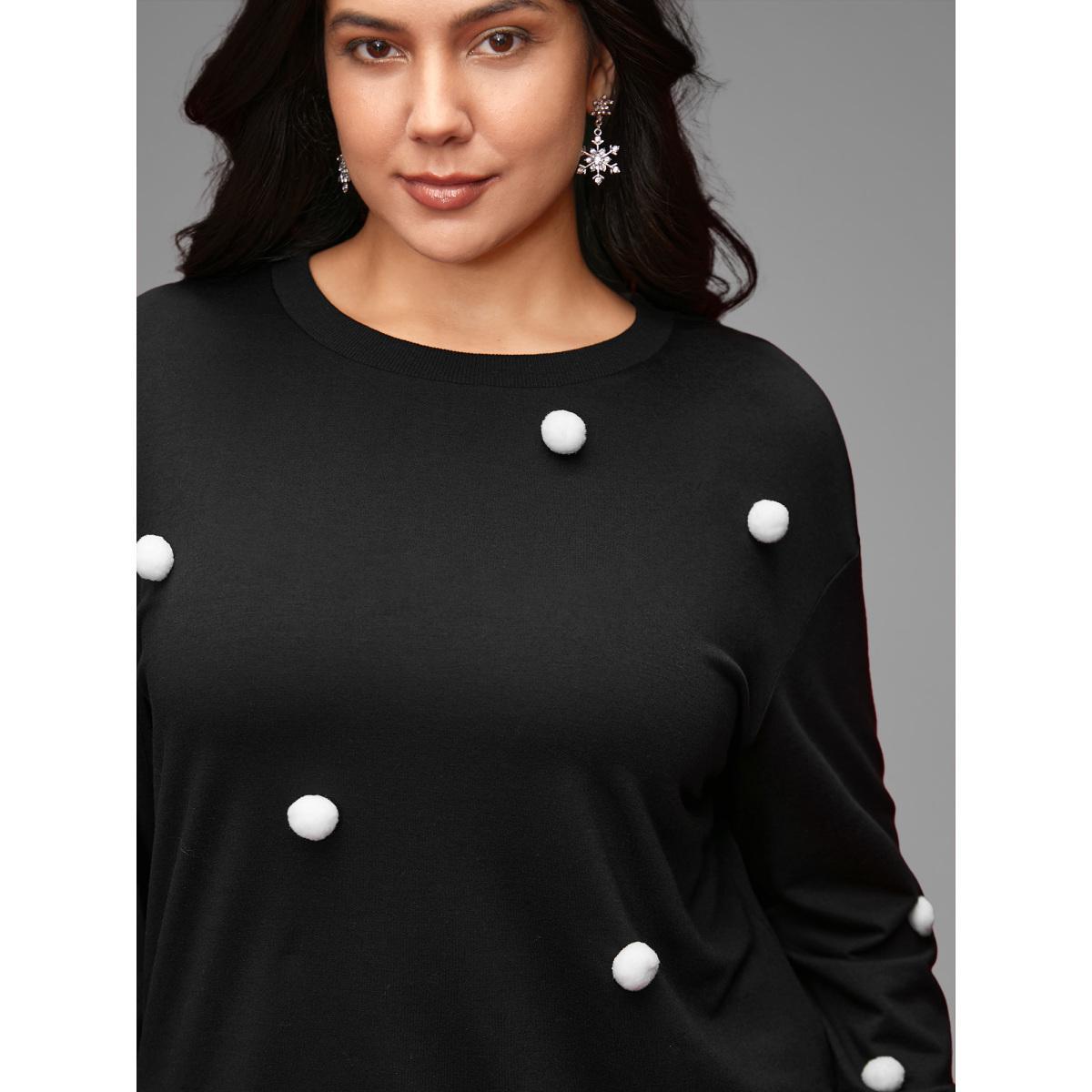 Plus Size 3D Dots Round Neck Relaxed Fit Sweatshirt Women Black Casual Patchwork Round Neck Everyday Sweatshirts BloomChic 10/M Product Image
