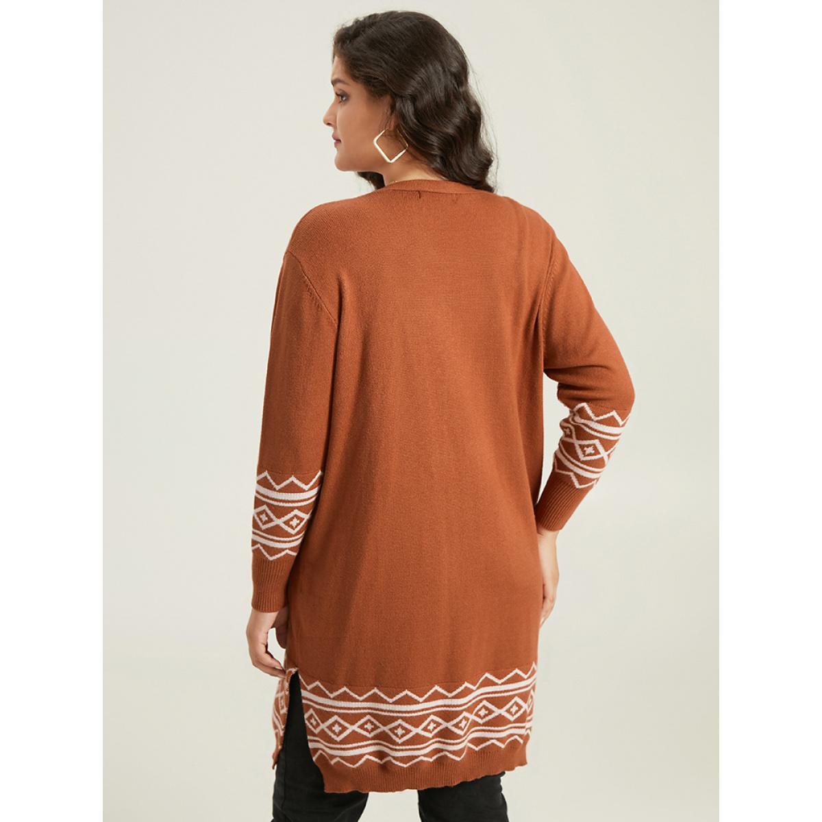 Plus Size Supersoft Essentials Bandana Split Side Cardigan Chocolate Women Casual Loose Long Sleeve Everyday Cardigans BloomChic 26/4X Product Image