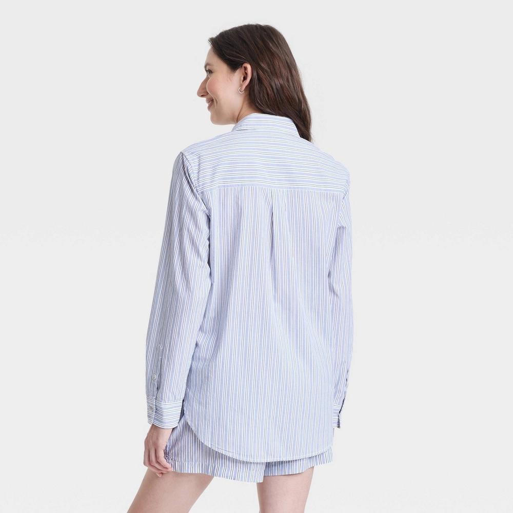 Womens Long Sleeve Collared Button-Down Shirt - Universal Thread Blue Striped XS: Relaxed Fit, Voile Fabric Product Image