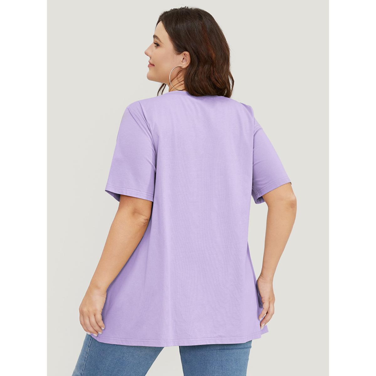Plus Size UltraCool Drop Shoulder Short Sleeve T-shirt Lilac Women Basics Plain V-neck Dailywear T-shirts BloomChic 30/6X Product Image